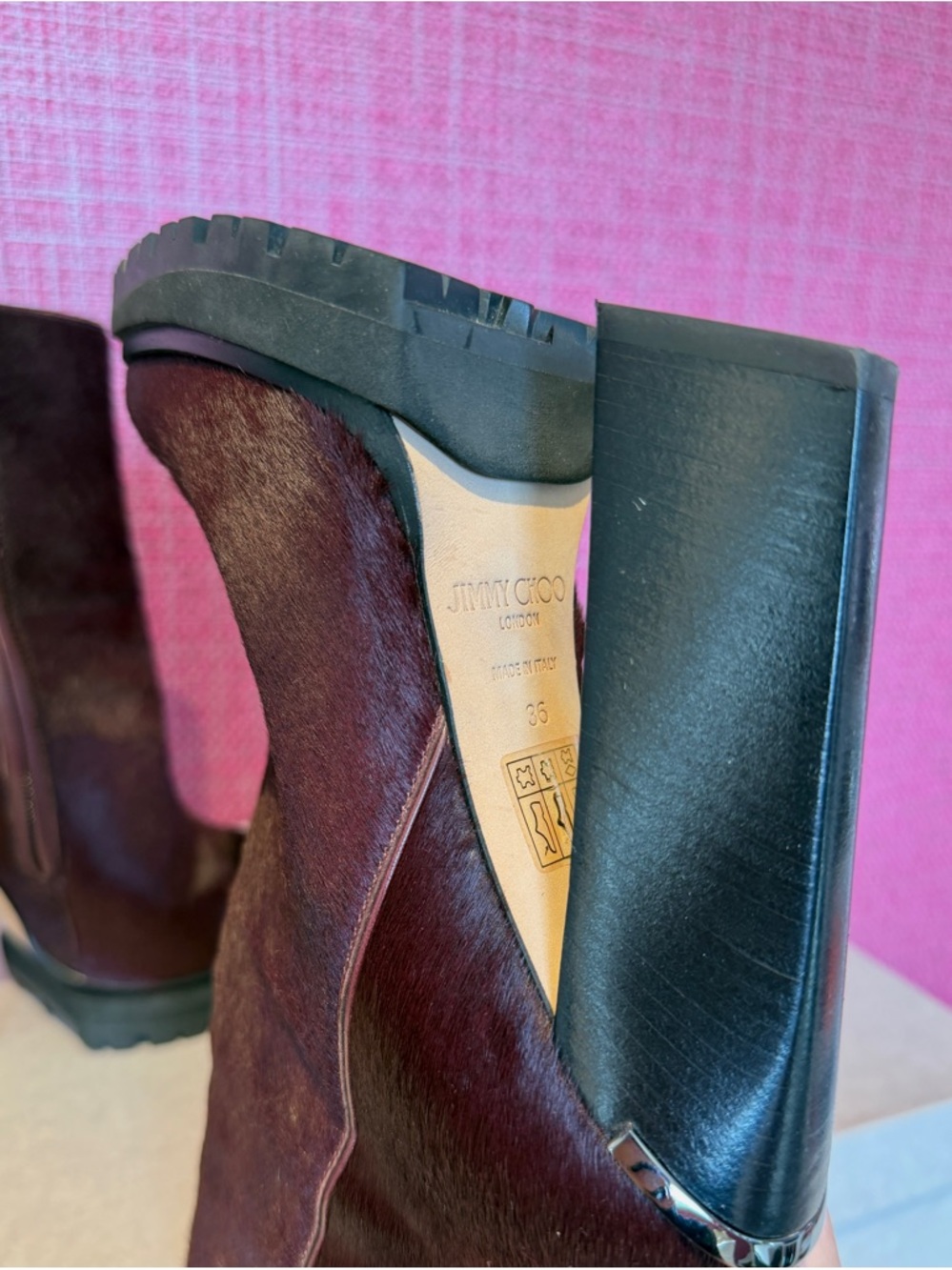 Jimmy Choo Madra 130 Pony Hair Boots – Bordeaux EU36 / US6 - Picture 9 of 10